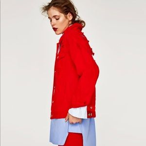 zara red denim jacket